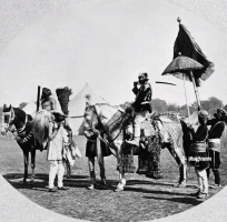 Princely scene of the royal ride of the 24th Maharaja Sir Pratap Singhji of Orchha, the princely state of Bundelkhand, around 1877 AD