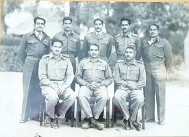 Officers of Mewar Infantry c.1950 Seated from left Major Sardar Singh (2IC), Lt Col Jaswant Singh, Major Parbat Singh. Standing from left Lt Kr Akhey Singh, 2ndLt Udai Singh, Capt Bakhtawar Singh (Pahuna)