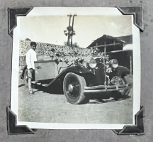Kumar Shri Sardarsinhji Chandrasinhji Rajparmar standing next to a brand new Sunbeam-Talbot Convertible