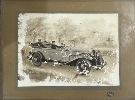 Thakore Chandrasinhji (left) being driven in an open top Bentley by his son Yuvraj Shri Sardarsinhji (right) in 1936