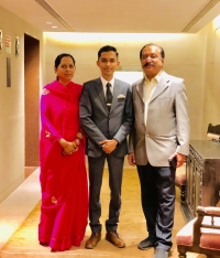 The Royal Family of Palasni (left to right) Thakurani Shrimati Mayuraba Digvijaysinhji Parmar, Yuvraj Shri Yaashrajsinh Digvijaysinhji Parmar, and Thakore Saheb Shri Digvijaysinhji Sardarsinhji Parmar