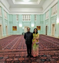 Anupama Kumari and his brother Dr Sajjansinh Gohel of Palitana in the Durbar Hall of Lallgarh Palace Bikaner (Palitana)