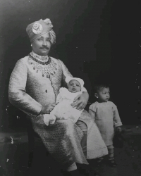 Rajarshi Rao Saheb Udai Singh Ji Tomar with his son Rajkumar Kunwar Bikram Singh Ji and daughter Rajkumar Shubhraj Kumari Singh Ji