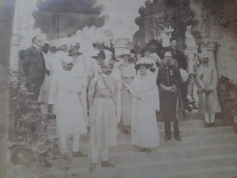 His Highness Maharana Chhatrasinhji Gambhirsinhji Sahib, Raja of Rajpipla, KCIE (B. 1862 R. 1897 -1915 D. 1915) with British visitors.