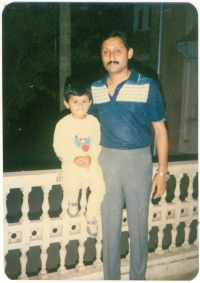 Indra Vikram Singh (Teddy) with his son Vishvajeet Singh (Joey) at Vijay Palace, Rajpipla on 31st December 1987 (Rajpipla)