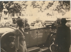 Maharaja Vijaysinhji seated in his car with his son Prince Billy (Maharajkumar Indrajitsinhji), around 1930