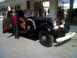 Prince Indra Vikram Singh (Teddy) of Rajpipla with Rolls-Royce Phantom II 1934, originally owned by his grandfather Maharaja Vijaysinhji, now in the Mewar royal family collection (Rajpipla)