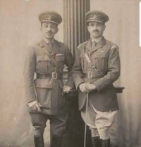 Maharaja Sajjan Singhji of Ratlam with Maharawal Ranjit Singhji of Baria in British Army uniform during World War I