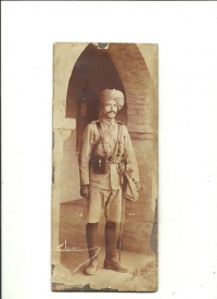 Lt Col Raghbir Singh Pathania, 2nd Jammu & Kashmir Rifles (Bodyguards) son of Sardar Bahadur, en Nihal Singh Pathania, OBI. C-in-C J&K Forces. Killed in action while commanding the battalion in 1915. (Reh)