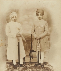 Major-General His Highness Shri Maharaja Sir GHULAB SINGH Ju Deo Bahadur, Maharaja of Rewah (right) with his brother-in-law Major His Highness Maharaja Sri Sir UMAID SINGHJI Bahadur, Maharaja of Jodhpur (left)