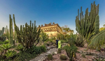 Shreemant Divyaraj Singhji, the Yuvrajsaheb of Sailana with his wife Yuvarani Jayathmika Lakshmi in the famous cactus garden of their palace, Sailana state