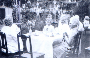 Garden party during the marriage of Maharajkumari Shri Raj Kunverba Saheb of Kutch with Yuvaraj Shri Pravinsinhji Saheb of Santrampur in 1928.