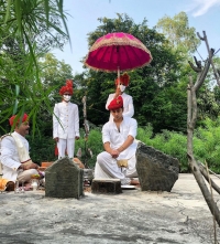 Yuvaraj Shri Vrishankaditya while performing 'Stapna Pooja' at the Bhairav Temple within the compound of Shri Joraver Vilas.