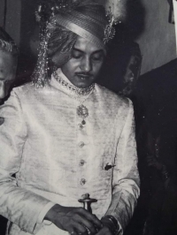 Rajkumar Visheshwar Singhji of Shakarpura Raj on his wedding day, wearing the coveted 80.50 carats Kashmir Blue Saphire. 8th May 1970, Kolkata