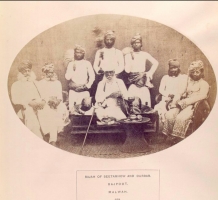Raja Raj Singh in centre, to his right is his son Ratan Singh and to his left is his grandson Bhawani Singh