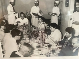 A rare and historic portrait of MAHARAJKUMAR MAHESHWAR KUMAR SINGH DEO of Sarguja, graciously hosting a banquet in honour of the Royal Family of Nepal.