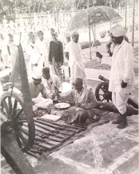 H.H Maharaja Bahadur Ramanuj Sharan Singh Deo Ji of Surguja, performing the shastr poojan, Amar and Ranjit Nagada poojan, Gaj poojan and Ashv poojan at the Singh Dwar of Raghunath Palace