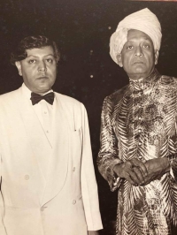 His Majesty Sri Panch Maharajadhiraja Tribhuvan Bir Bikram Shah Dev the King of Nepal, with Maharaja Sri Ramanuj Saran Singh Deo of Surguja, possibly in 1955 during the wedding of his daughter