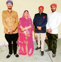Thakur sahab Mahendra Singh Ji with his wife Thakrani Shanti Kumari Ji and Kunwar Balvendra Singh Ji and Bhawar Mrigendra Singh Ji (Tikuri)
