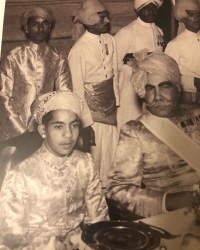 Colonel His Highness Maharana Shri Bhagwat Singhji Maharana of Udaipur with his grandfather in law, Maj.-Gen. His Highness Maharaja Sri Sir Ganga Singhji Maharaja of Bikaner 1940's. (Udaipur)