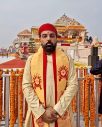 Dr. Lakshyaraj Singh Mewar, at Ayodha, for the Prana Pratishtha of the idol of Shree Ram at the temple today. (Udaipur)