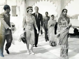 Members of Royal Family of Udaipur, with Her Majesty Queen Elizabeth II and His Royal Highness the Prince Philip, Duke of Edinburgh during their 1961 visit to Udaipur.
