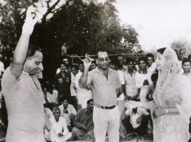 Shriji Arvind Singh Mewar with Rajmata Gayatri Devi of Jaipur and Maharaja Sawai Bhawani Singh of Jaipur at a polo ground