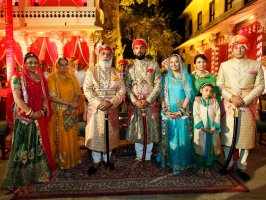 Padmaja Kumari Parmar, Vijayraj Kumari Mewar, Shriji, Lakshyaraj Singh Mewar, Bhargavi Kumari Mewar, Lokaviaa Mewar Rathore, Bhuvika Mewar Rathore and Lokendra Singh Rathore of Kotri (4th Dec 2013) (Udaipur)